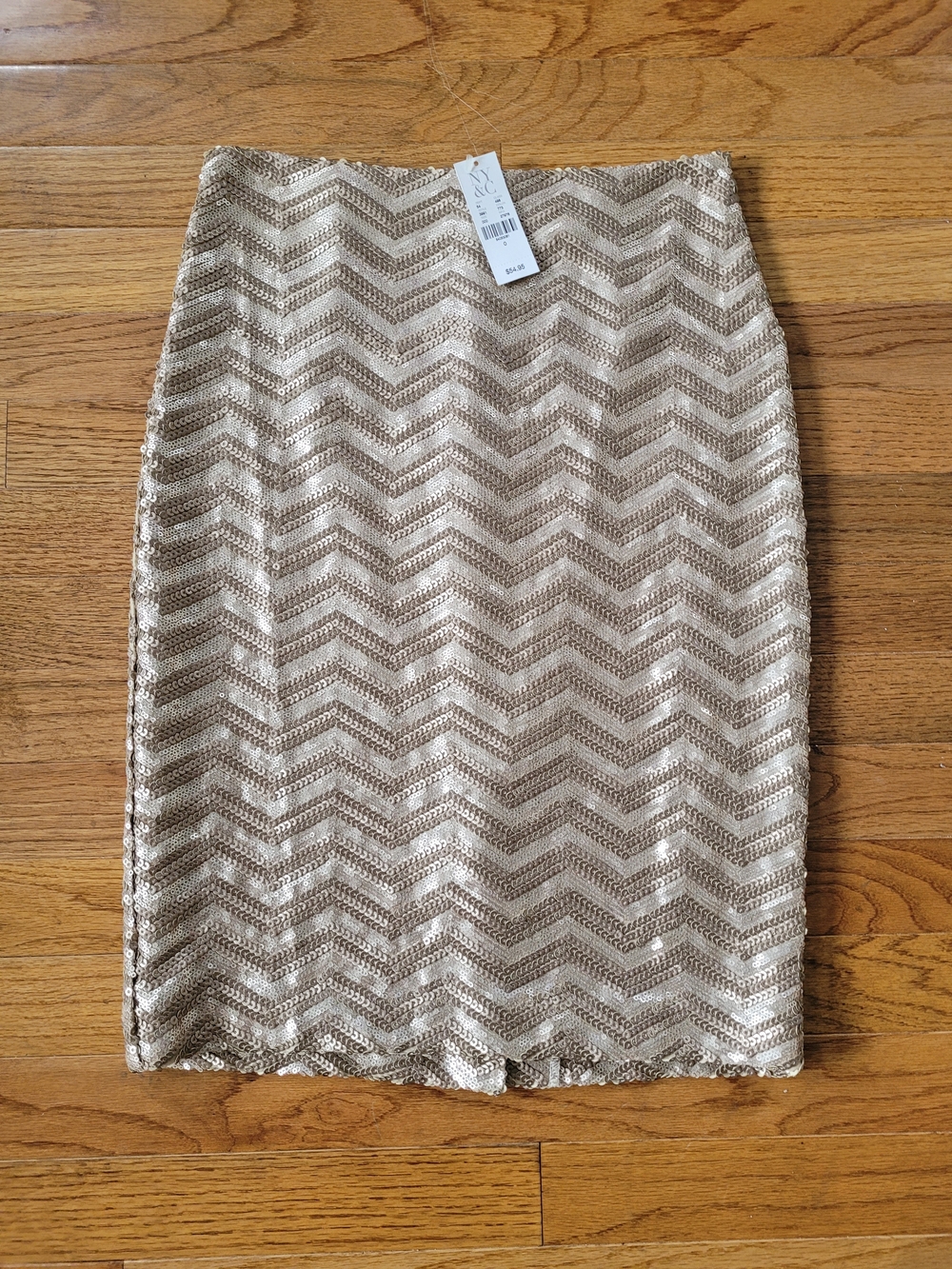 New York & Company Beige Chevron Sequin Pencil Skirt